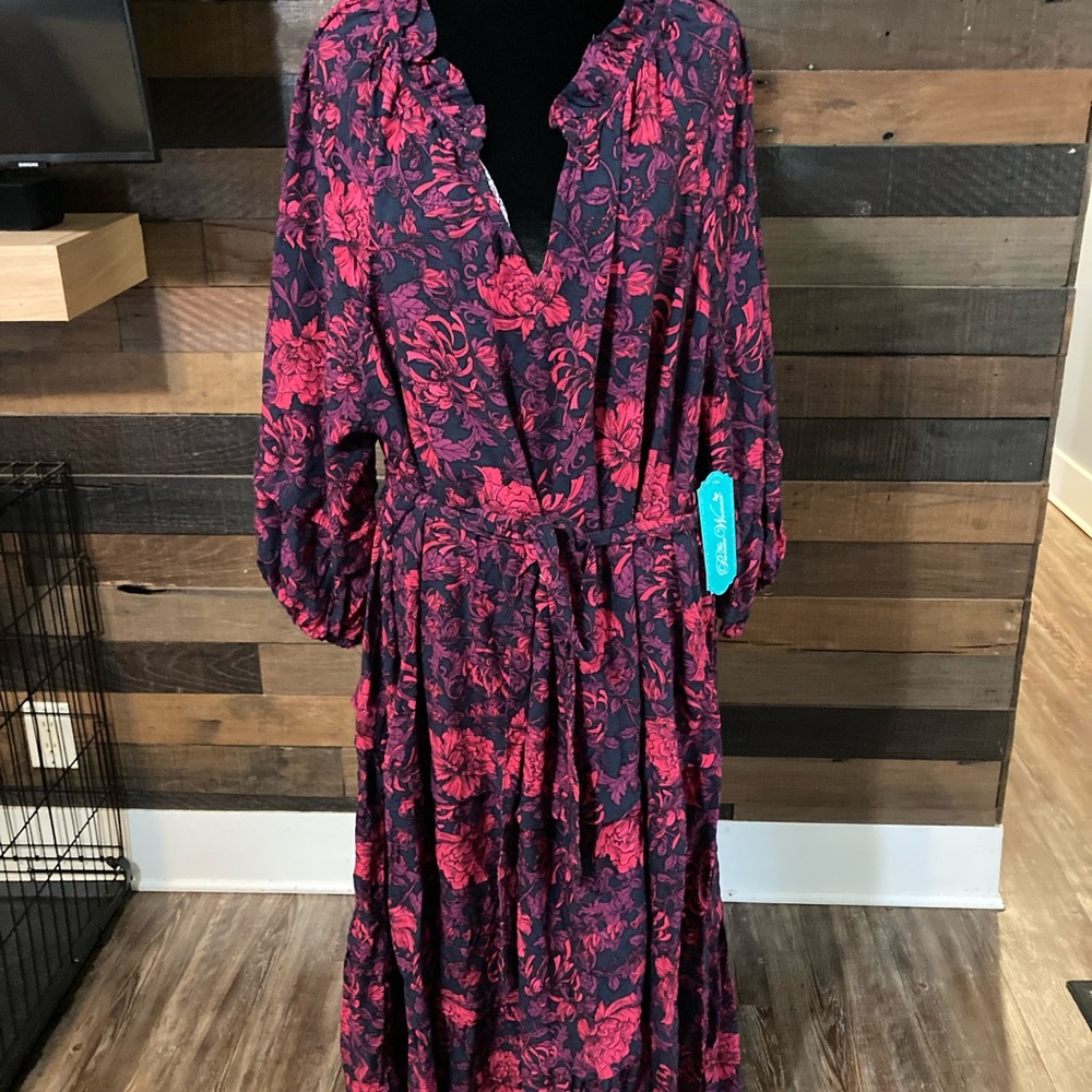 The Pioneer Woman Blue and Pink Long Sleeve V-Neck Sundress